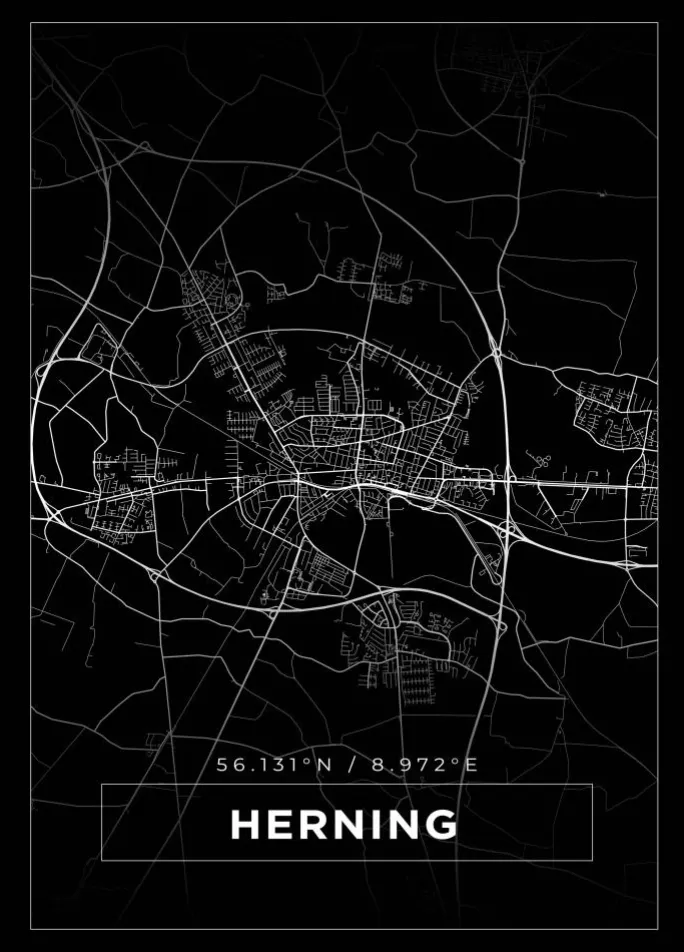 Kort - Herning - Sort Plakat (21x29.7 cm (A4))
