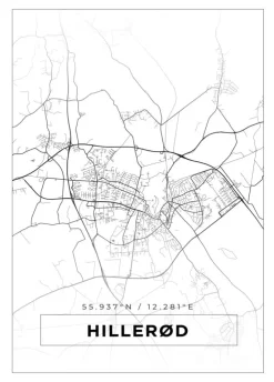 Kort - Hillerød - Hvid Plakat (21x29.7 cm (A4))