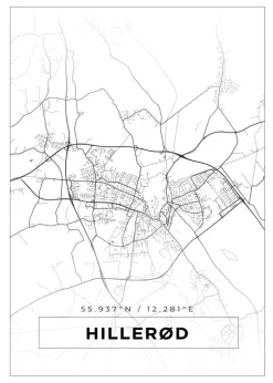 Kort - Hillerød - Hvid Plakat (21x29.7 cm (A4))