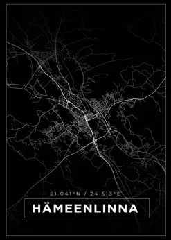 Kort - Hämeenlinna - Sort Plakat (21x29.7 cm (A4))