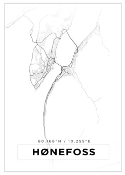 Kort - Hønefoss - Hvid Plakat (21x29.7 cm (A4))