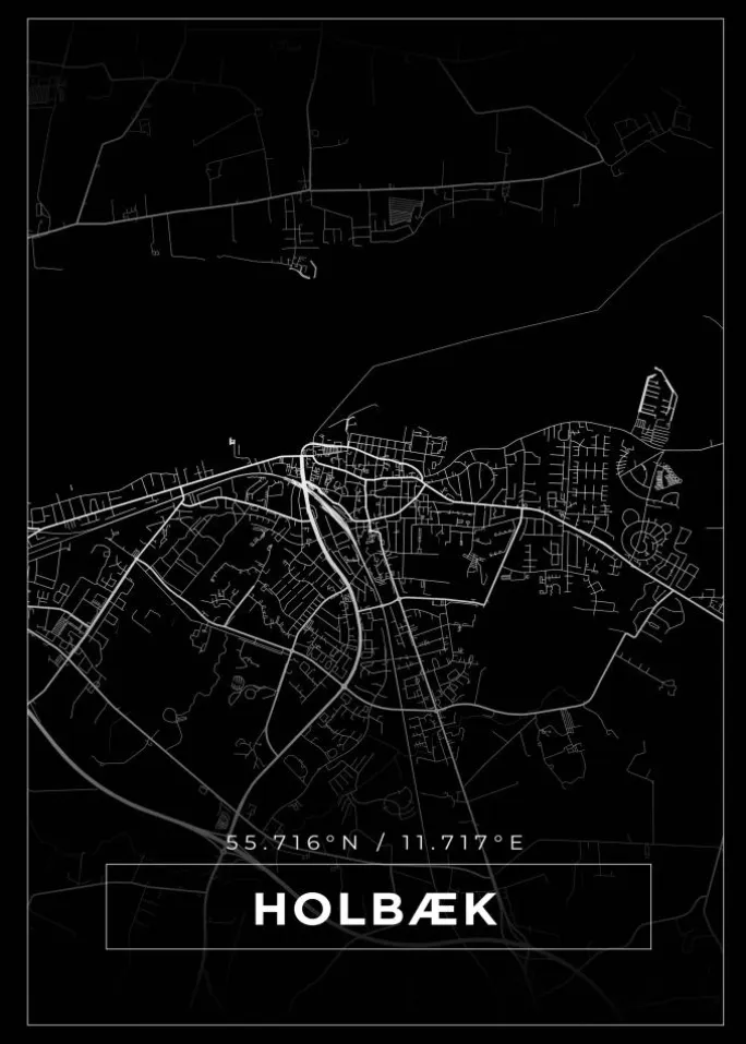Kort - Holbæk - Sort Plakat (21x29.7 cm (A4))