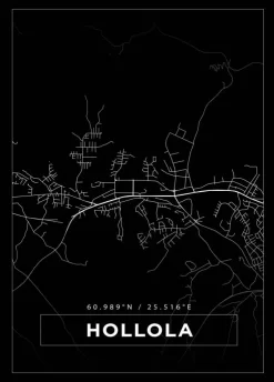 Kort - Hollola - Sort Plakat (21x29.7 cm (A4))