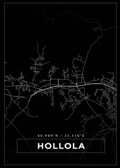 Kort - Hollola - Sort Plakat (21x29.7 cm (A4))