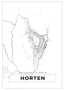 Kort - Horten - Hvid Plakat (21x29.7 cm (A4))