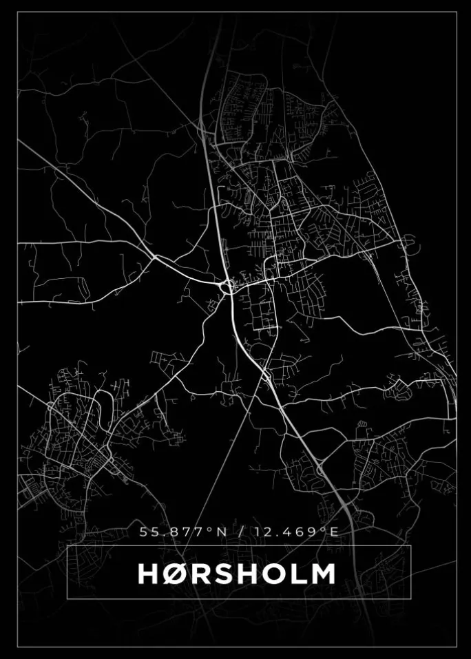 Kort - Hørsholm - Sort Plakat (21x29.7 cm (A4))