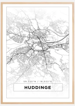 Kort - Huddinge - Hvid Plakat (21x29.7 cm (A4))