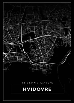 Kort - Hvidovre - Sort Plakat (21x29.7 cm (A4))