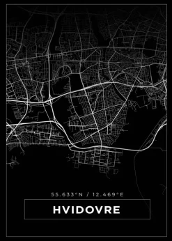 Kort - Hvidovre - Sort Plakat (21x29.7 cm (A4))