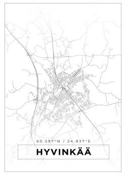 Kort - Hyvinkää - Hvid Plakat (21x29.7 cm (A4))