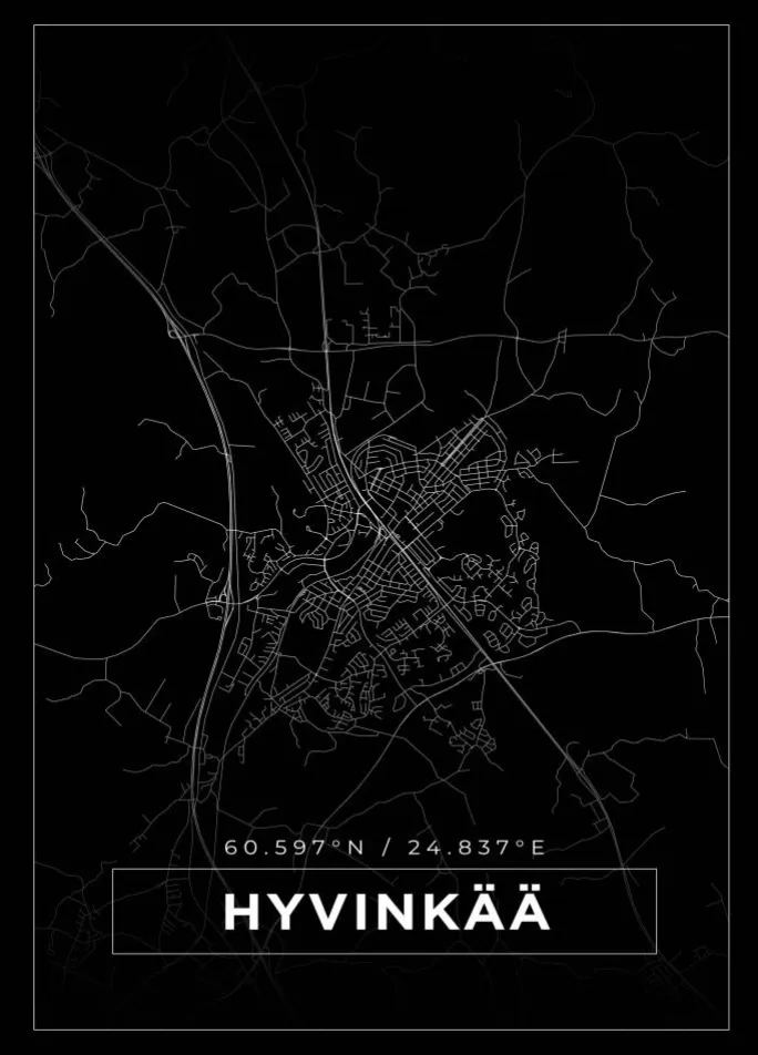 Kort - Hyvinkää - Sort Plakat (21x29.7 cm (A4))