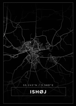 Kort - Ishøj - Sort Plakat (21x29.7 cm (A4))