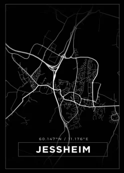 Kort - Jessheim - Sort Plakat (21x29.7 cm (A4))