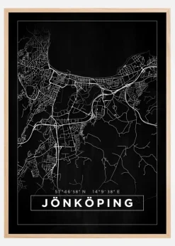 Kort - Jönköping - Sort Plakat (21x29.7 cm (A4))