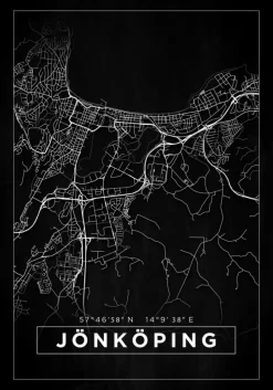 Kort - Jönköping - Sort Plakat (21x29.7 cm (A4))