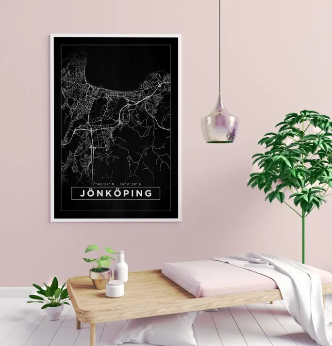 Kort - Jönköping - Sort Plakat (21x29.7 cm (A4))
