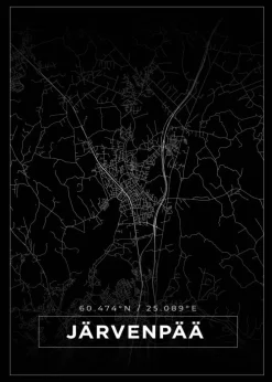 Kort - Järvenpää - Sort Plakat (21x29.7 cm (A4))