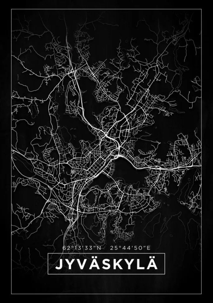 Kort - Jyväskylä - Sort Plakat (21x29.7 cm (A4))