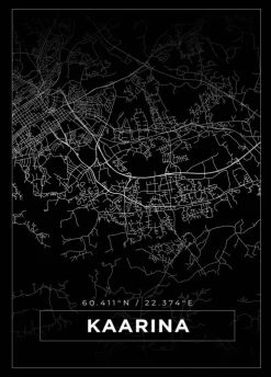 Kort - Kaarina - Sort Plakat (21x29.7 cm (A4))