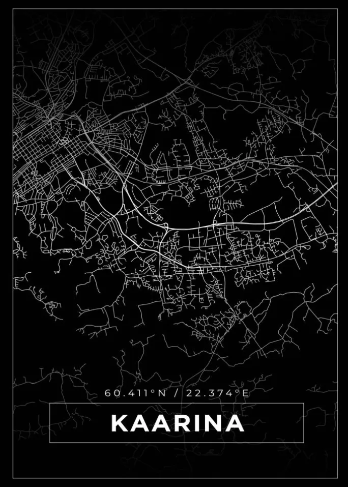 Kort - Kaarina - Sort Plakat (21x29.7 cm (A4))