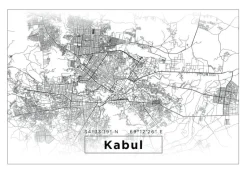 Kort - Kabul - Hvid Plakat (21x29.7 cm (A4))
