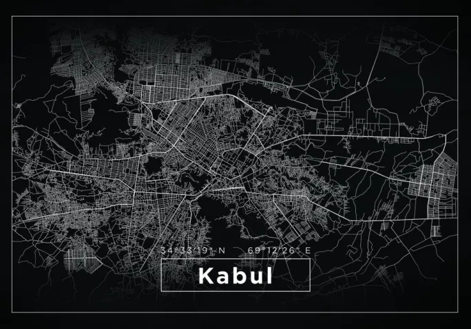 Kort - Kabul - Sort Plakat (21x29.7 cm (A4))