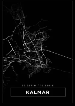 Kort - Kalmar - Sort Plakat (21x29.7 cm (A4))