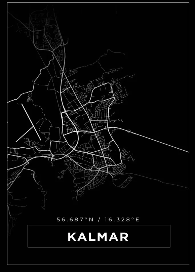 Kort - Kalmar - Sort Plakat (21x29.7 cm (A4))