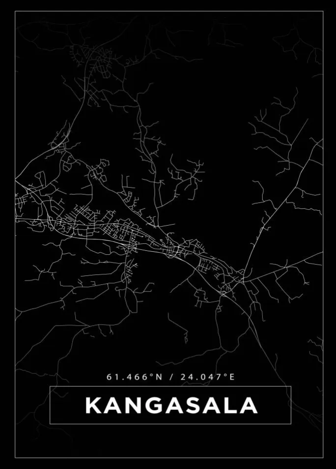 Kort - Kangasala - Sort Plakat (21x29.7 cm (A4))