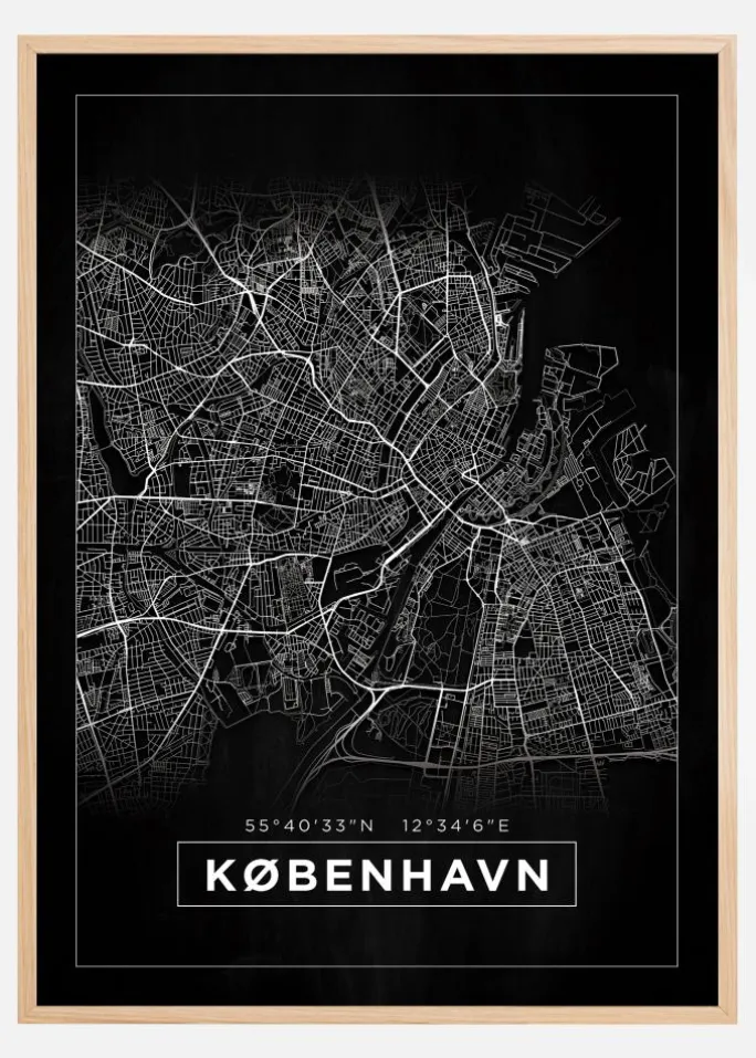Kort - København - Sort Plakat (21x29.7 cm (A4))
