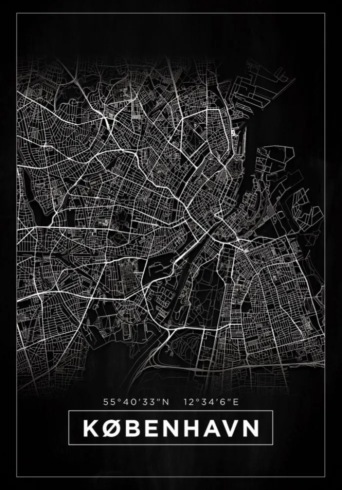 Kort - København - Sort Plakat (21x29.7 cm (A4))