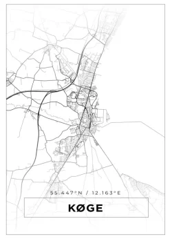 Kort - Køge - Hvid Plakat (21x29.7 cm (A4))