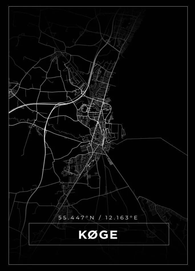 Kort - Køge - Sort Plakat (21x29.7 cm (A4))