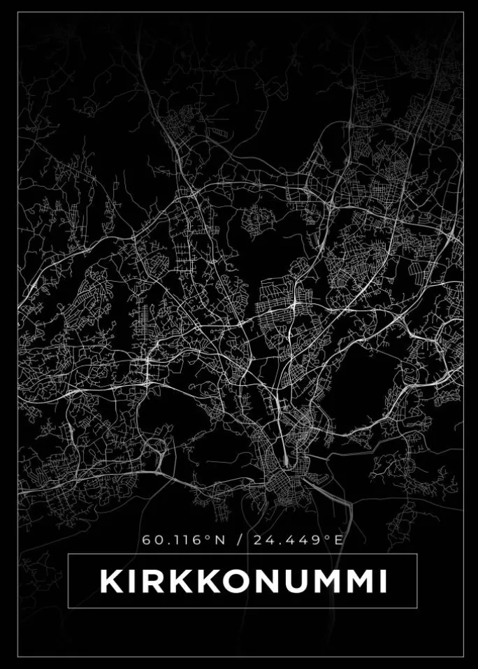 Kort - Kirkkonummi - Sort Plakat (21x29.7 cm (A4))