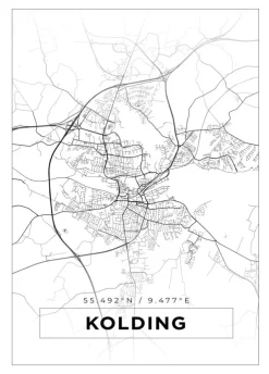 Kort - Kolding - Hvid Plakat (21x29.7 cm (A4))