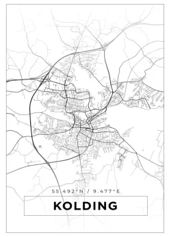 Kort - Kolding - Hvid Plakat (21x29.7 cm (A4))