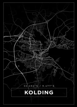 Kort - Kolding - Sort Plakat (21x29.7 cm (A4))