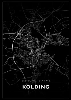 Kort - Kolding - Sort Plakat (21x29.7 cm (A4))