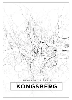 Kort - Kongsberg - Hvid Plakat (21x29.7 cm (A4))