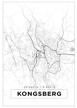 Kort - Kongsberg - Hvid Plakat (21x29.7 cm (A4))