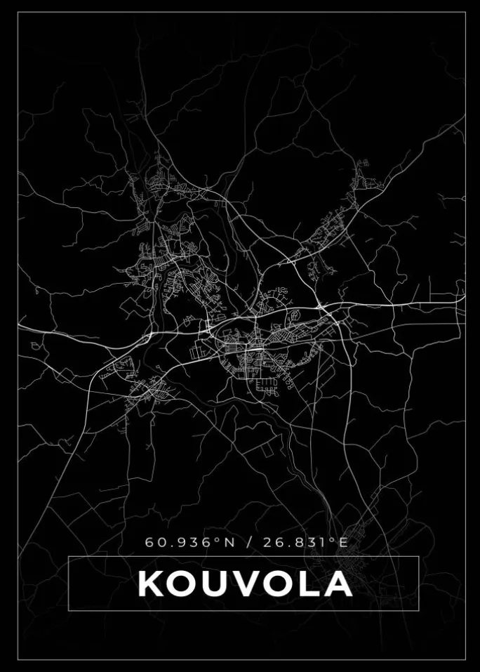 Kort - Kouvola - Sort Plakat (21x29.7 cm (A4))