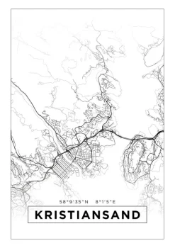 Kort - Kristiansand - Hvid Plakat (21x29.7 cm (A4))