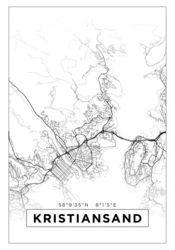 Kort - Kristiansand - Hvid Plakat (21x29.7 cm (A4))
