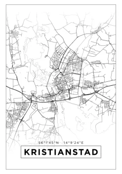 Kort - Kristianstad - Hvid Plakat (21x29.7 cm (A4))