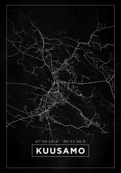Kort - Kuusamo - Sort Plakat (21x29.7 cm (A4))