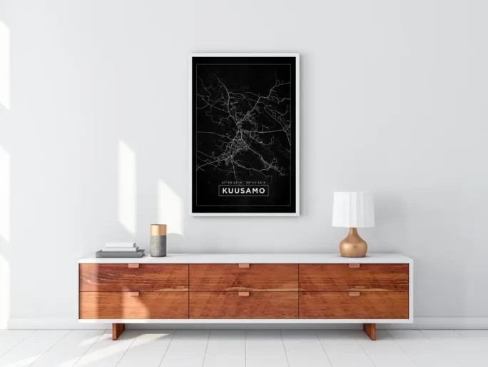 Kort - Kuusamo - Sort Plakat (21x29.7 cm (A4))