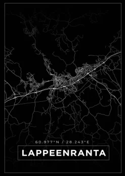 Kort - Lappeenranta - Sort Plakat (21x29.7 cm (A4))