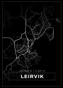 Kort - Leirvik - Sort Plakat (21x29.7 cm (A4))