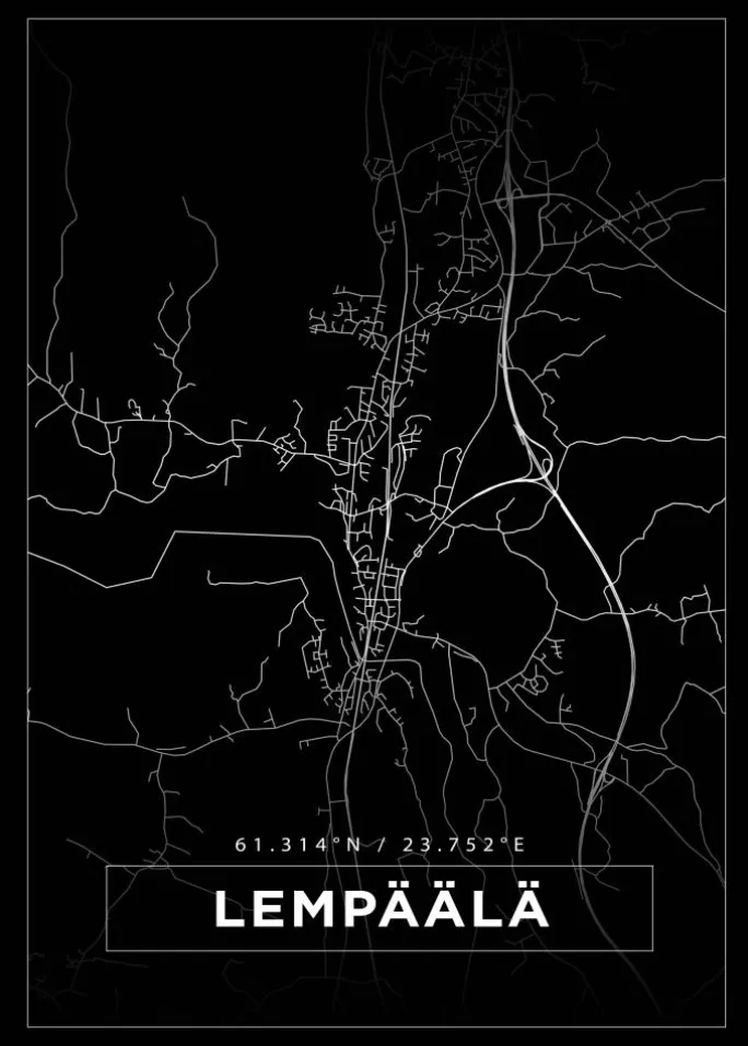 Kort - Lempäälä - Sort Plakat (21x29.7 cm (A4))