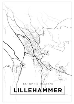 Kort - Lillehammer - Hvid Plakat (21x29.7 cm (A4))